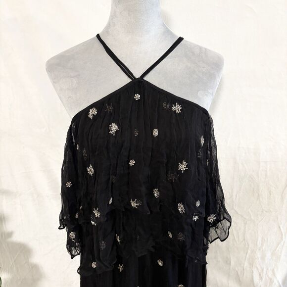 RANNA GILL x Free People Black Beaded Halter Maxi Size 8 Formal Boho Whimsygoth - Picture 2 of 11